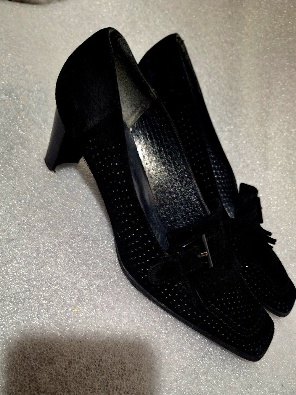 Classic Black Suede High-Heel Loafers